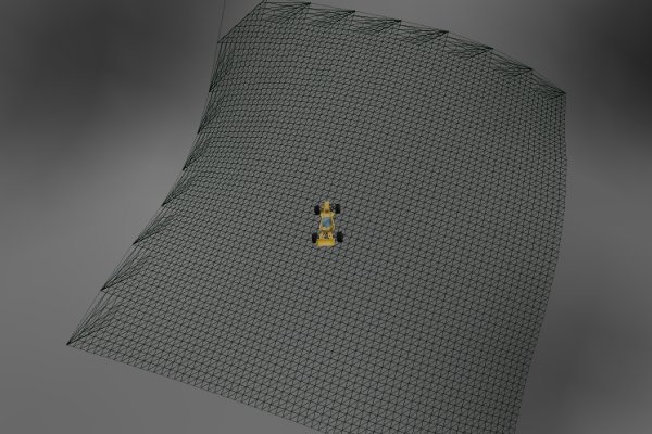 Car on physics terrain debug geometry.